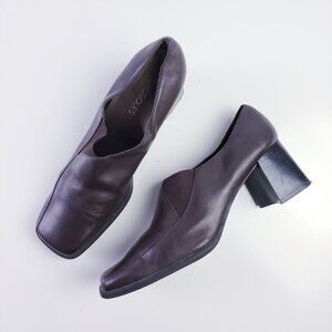 Vintage Aerosoles Womens Size 10 Square Toe Chunky Heel Brown Leather Pump Slip